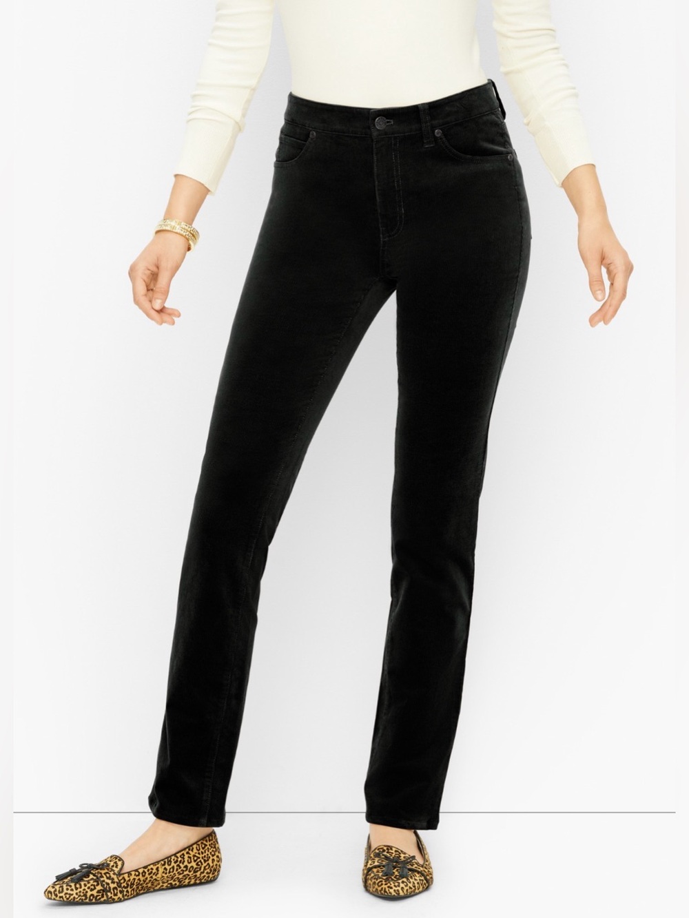 Talbots Corduroy Curvy Straight Leg Pants Black Size 14P